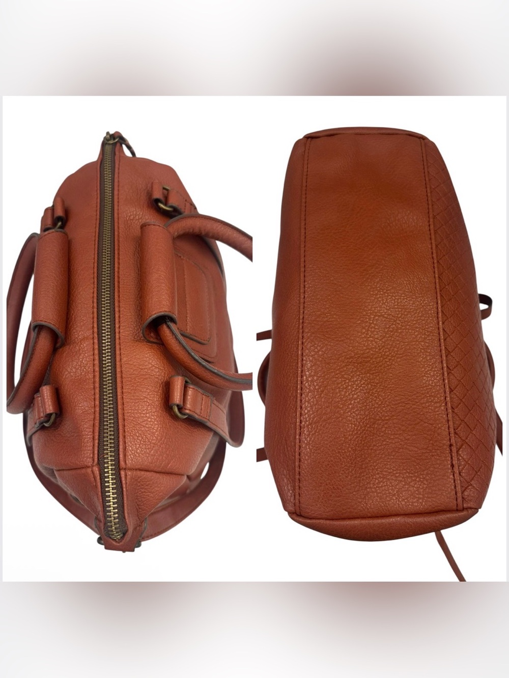 Time and True Giselle Cognac Brown Faux Leather Tote Shoulder Handbag Purse - Picture 3 of 11